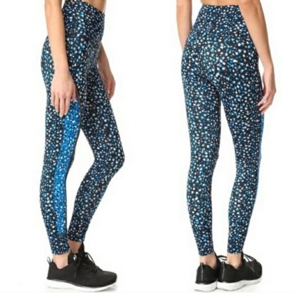 BEYOND YODA Lux Droplets Leggings High Rise L Blue Black Polka Dots Ladder Trim - Picture 8 of 8